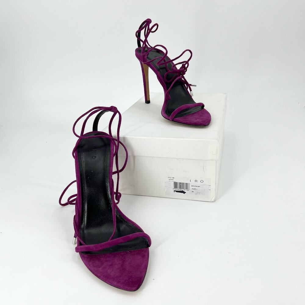 IRO Sandals Purple Suede Lace Up High Stiletto Heel Pointed Toe Size US 7 NEW